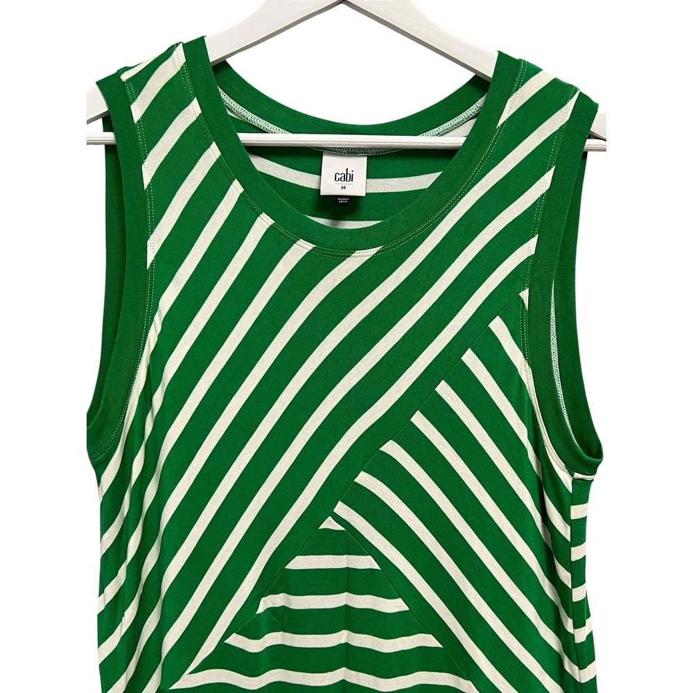 Cabi Stripe Tank Top Womens Medium Green White Sleeveless Knit Nautical Preppy - Picture 3 of 6